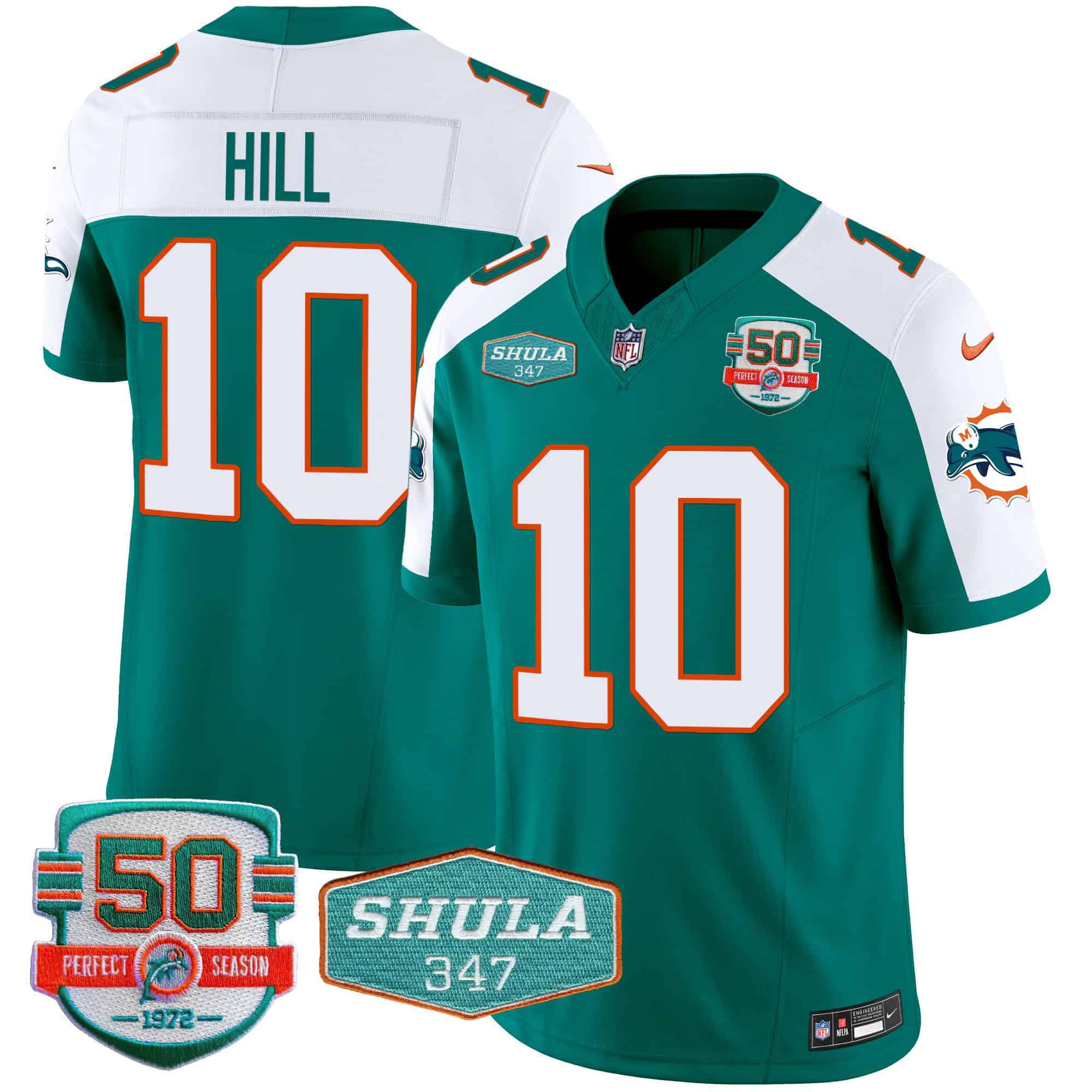 Men Miami Dolphins #10 Hill Green 2024 Nike Throwback Shula 347 Patch Vapor NFL Jersey